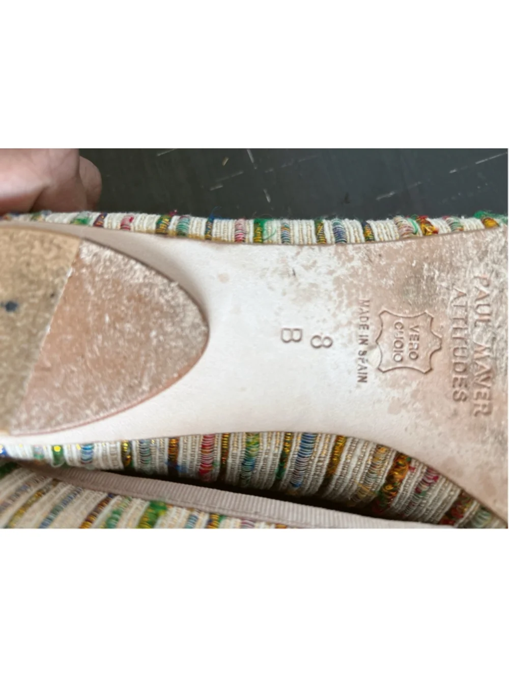 Paul Mayer Attitudes Ballet Flats Sz 8B Multicolor Woven Spain Vero Cuoio Bow